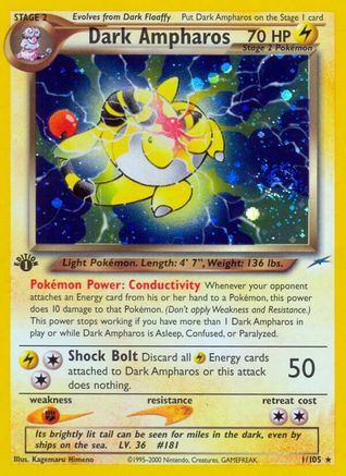 Dark Ampharos 001/105 - 1st Edition Holofoil Neo Destiny