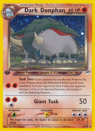 Dark Donphan 003/105 - 1st Edition Holofoil Neo Destiny