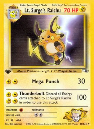 Lt. Surge's Raichu 028/132 - 1st Edition Gym Heroes