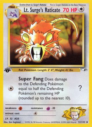 Lt. Surge's Raticate 051/132 - 1st Edition Gym Heroes
