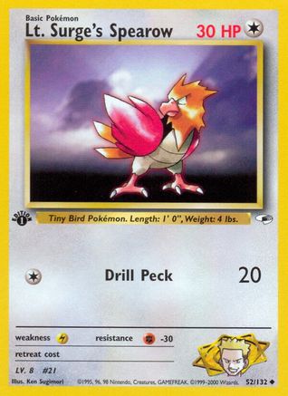 Lt. Surge's Spearow 052/132 - 1st Edition Gym Heroes