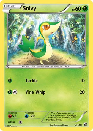 Snivy 001/114  - Reverse Holofoil Black and White