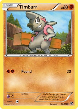 Timburr 058/114  - Reverse Holofoil Black and White