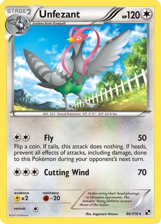 Unfezant 086/114  - Reverse Holofoil Black and White