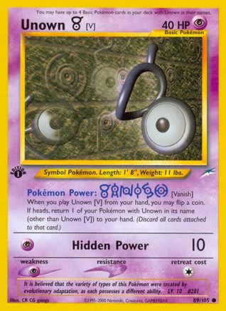 Unown [V] 089/105 - 1st Edition Neo Destiny