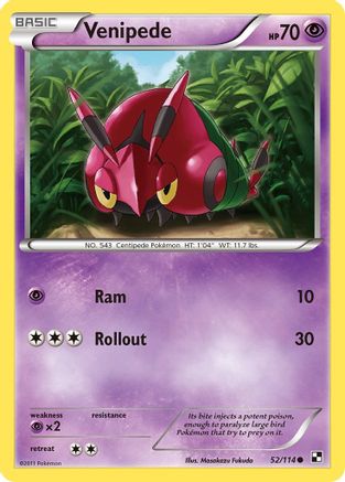 Venipede 052/114  - Reverse Holofoil Black and White