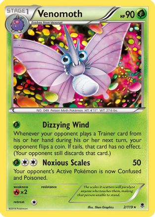 Venomoth 002/119  - Reverse Holofoil XY  Phantom Forces