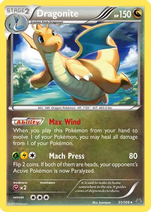 Dragonite 051/108  - Reverse Holofoil XY  Roaring Skies